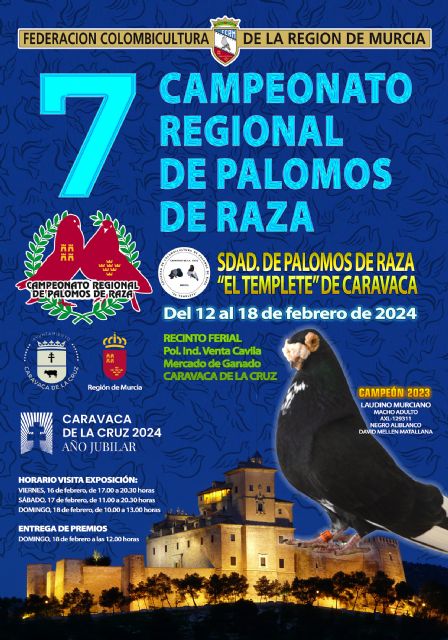 Caravaca será del 12 al 18 de febrero sede del Campeonato Regional de Palomos de Raza
