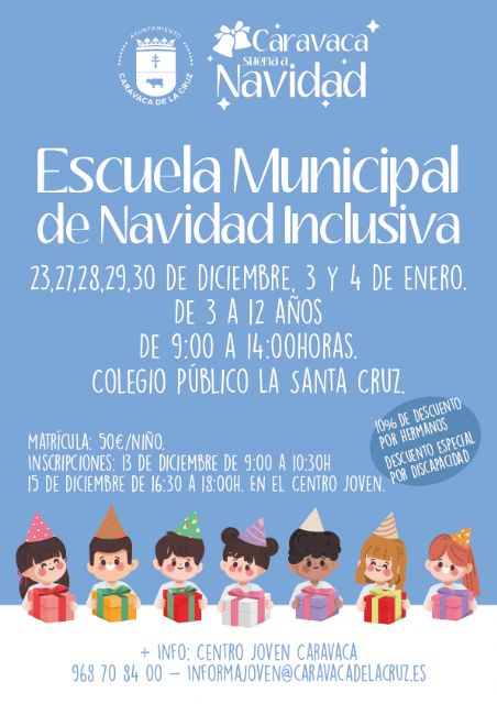 El Ayuntamiento de Caravaca organiza una Escuela Municipal de Navidad para ofrecer alternativas en vacaciones y facilitar la conciliación laboral y familiar
