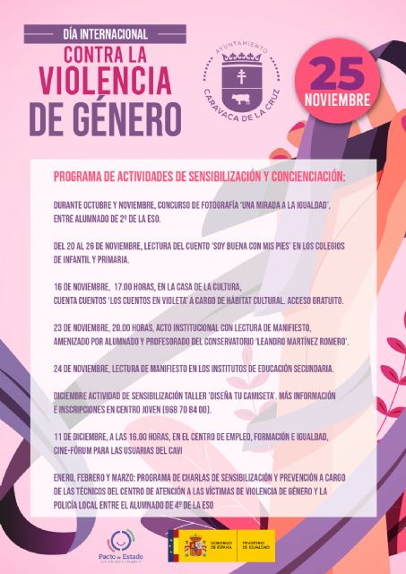 Caravaca programa actividades de prevención y concienciación con motivo del 'Día Internacional contra la Violencia de Género'