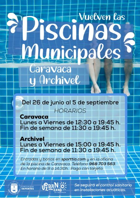 Las piscinas municipales de Caravaca y Archivel gestionadas por la Concejalía de Deportes abren al público este sábado