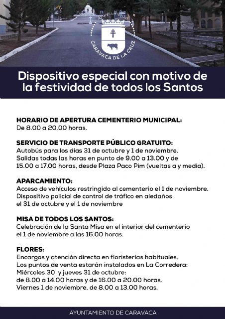 El Ayuntamientos de Caravaca habilita un servicio de autobús gratuito para facilitar los desplazamientos al Cementerio Municipal